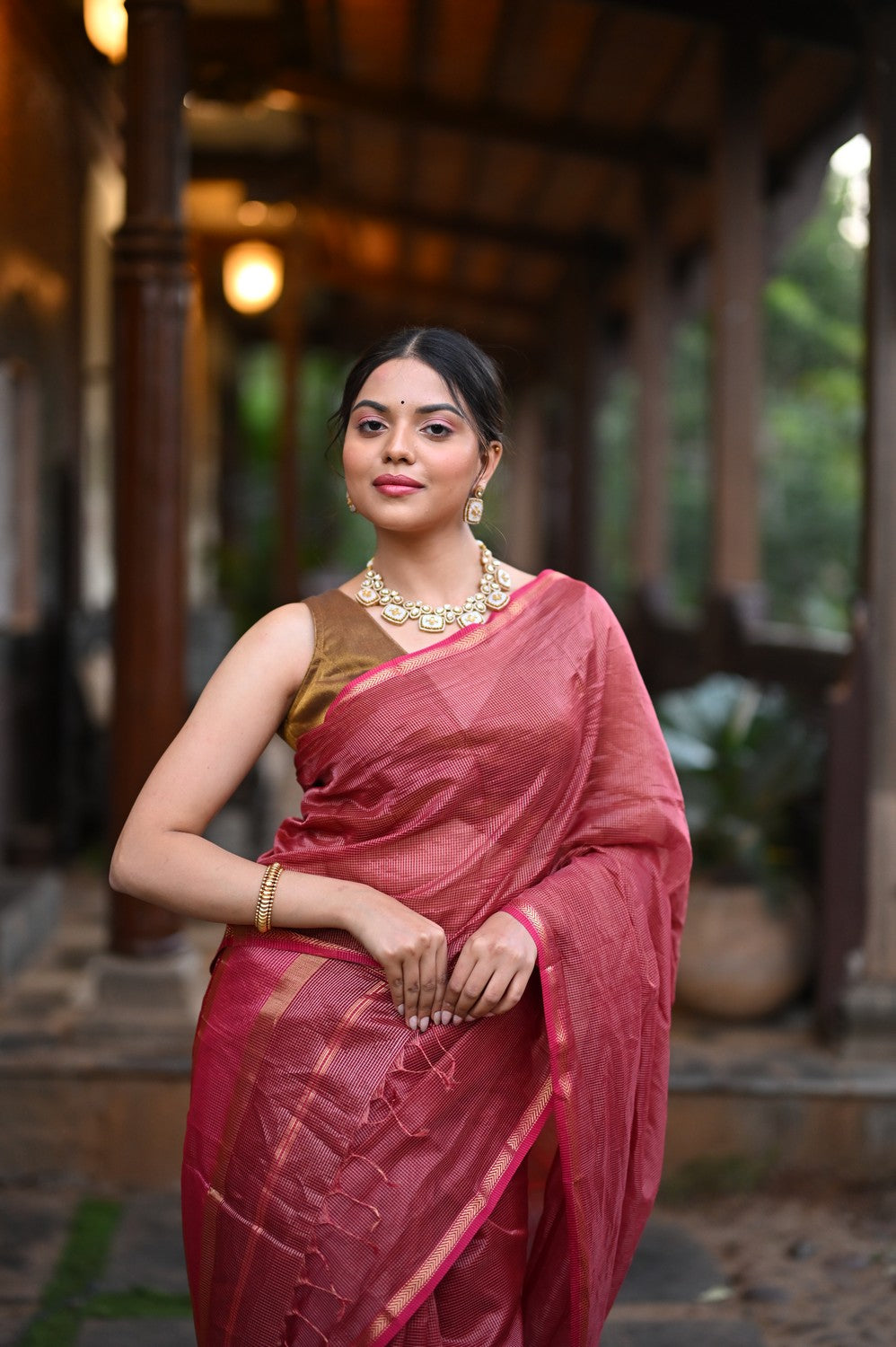 Tarang Mauve Pink Handloom Cotton Silk Saree with Sleek Border