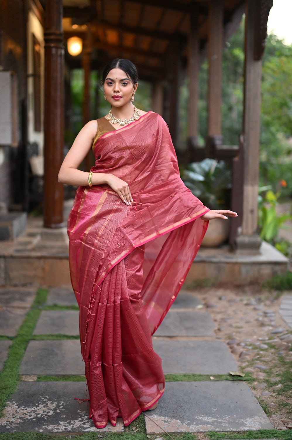 Tarang Mauve Pink Handloom Cotton Silk Saree with Sleek Border