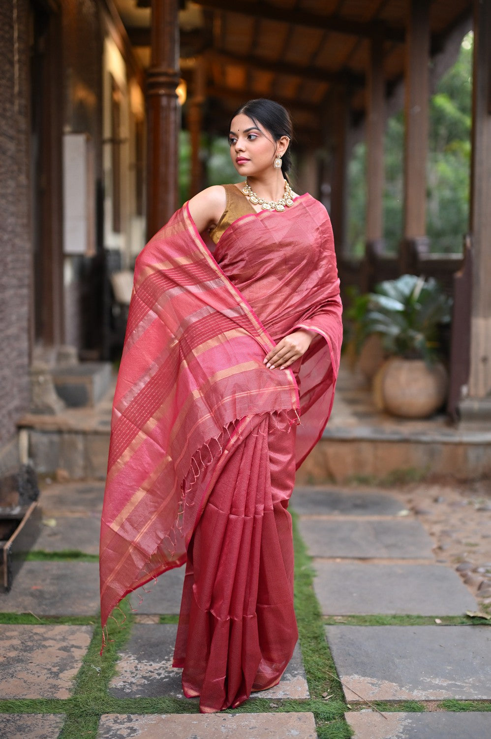 Tarang Mauve Pink Handloom Cotton Silk Saree with Sleek Border